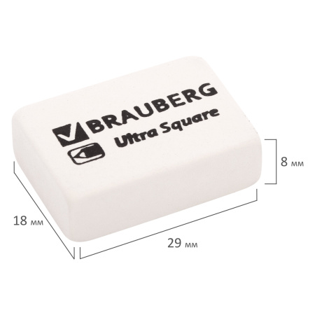 Ластики BRAUBERG "Ultra Square" 6 шт., размер ластика 29х18х8 мм, белые, натуральный каучук, 229603 - Ластики классические