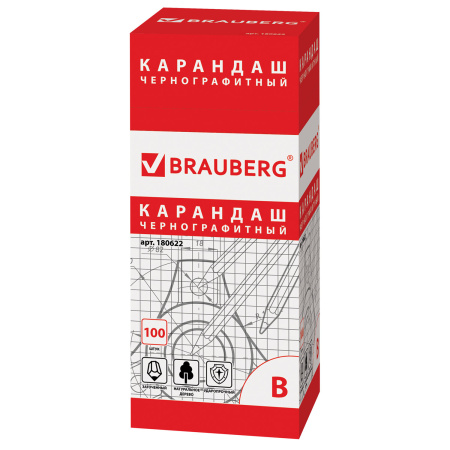 Карандаш чернографитный BRAUBERG, 1 шт., "Touch line", В, корпус черный, заточенный, 180622 - Карандаши чернографитные