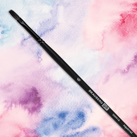 Кисть художественная проф. BRAUBERG ART CLASSIC, белка, плоская, № 6, длинная ручка, 200918 - Кисти художественные из натурального волоса