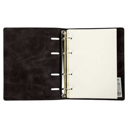 Тетрадь на кольцах А5 (180х220 мм), 120 листов, под кожу, клетка, BRAUBERG "Main", черный, 402004 - Тетради на кольцах и сменные блоки к ним