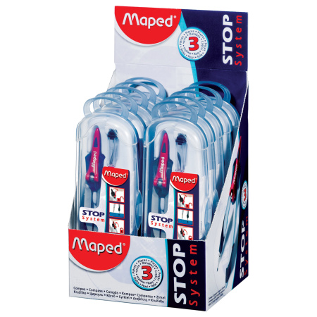 Готовальня MAPED (Франция) "Stop System", 3 предмета, ударопрочный пенал с европодвесом, 196100 - Циркули и готовальни