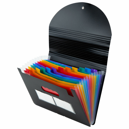 Папка-органайзер для бумаг и документов на резинке, 13 отделений, BRAUBERG DOCS, А4, черная, 271152 - Папки пластиковые с отделениями