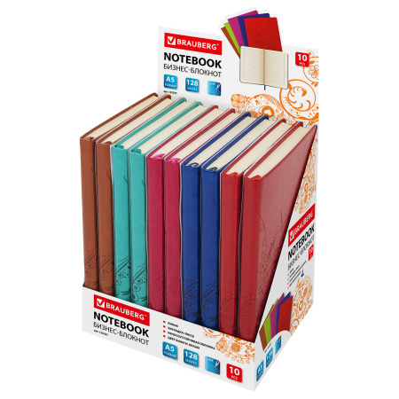 Блокнот А5 (148х218 мм), BRAUBERG "Feelings", 128 л., кожзаменитель с тиснением, линия, ассорти, 125237 - Бизнес-блокноты и бизнес-тетради