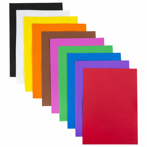 Пористая резина/фоамиран А4, 1 мм, ОСТРОВ СОКРОВИЩ, 10 листов, 10 цветов, яркие цвета, 661696 - Цветная пористая резина и пластик