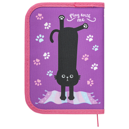 Пенал ПИФАГОР, 1 отделение, полиэстер, 19х13 см, "Black cat", 271010 - Пеналы каркасные