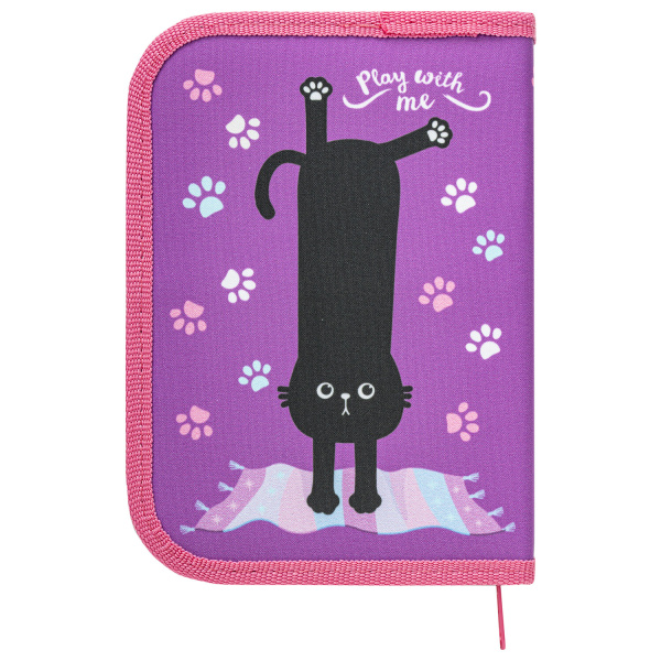 Пенал ПИФАГОР, 1 отделение, полиэстер, 19х13 см, "Black cat", 271010 - Пеналы каркасные