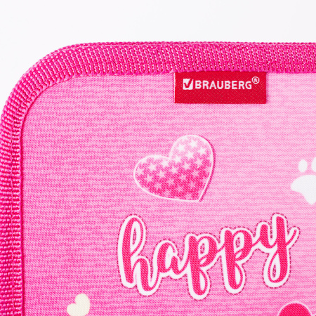 Пенал BRAUBERG, 1 отделение, 1 откидная планка, полиэстер, 21х14 см, "Happy kitten", 270308 - Пеналы каркасные