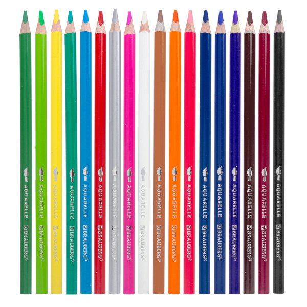 Карандаши цветные акварельные BRAUBERG PREMIUM AQUARELLE, 18 цветов, грифель мягкий 4 мм, 181672 - Карандаши цветные акварельные