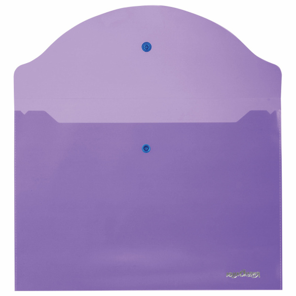 Папка-конверт с кнопкой ЮНЛАНДИЯ, А4, до 100 листов, прозрачная, фиолетовая, 0,18 мм, 228669 - Папки-конверты с кнопкой