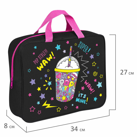 Папка на молнии с ручками BRAUBERG А4, 1 отделение, полиэстер, 80 мм, "Pop style", 271480 - Папки-сумки с ручками