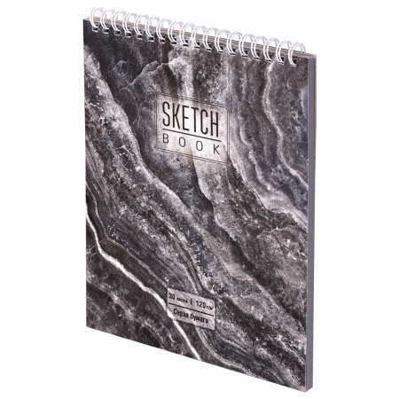 Скетчбук, серая бумага 120 г/м2, 170х195 мм, 30 л., гребень, подложка, цветная фольга, "Мрамор", 98689 - Альбомы, скетчбуки и бумага для графики и эскизов