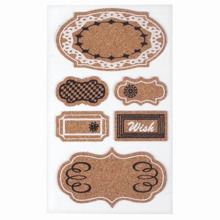 Наклейки пробковые для скрапбукинга и декора ТАБЛИЧКИ, 6 штук, с рисунком, ОСТРОВ СОКРОВИЩ, 662279 - Наклейки для творчества