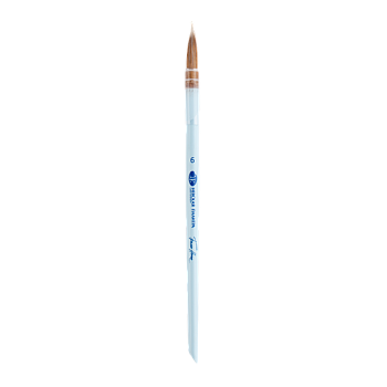 Кисть из колонка и белой синтетики Белые ночи, круглая, ручка короткая голубая матовая со скосом, пластиковая обойма, № 6