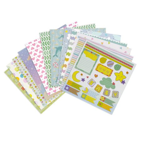 Бумага для скрапбукинга 15х15 см "Бэби-бук", двусторонняя, 12 листов, 12 дизайнов, 180 г/м2, ОСТРОВ СОКРОВИЩ, 662760 - Наборы бумаги