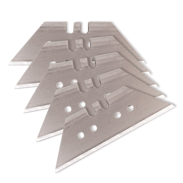 Лезвия для универсальных мощных ножей, 18 мм, BRAUBERG, КОМПЛЕКТ 5 ШТ., форма-трапеция, в пластиковом пенале, 236637 - Лезвия сменные для ножей