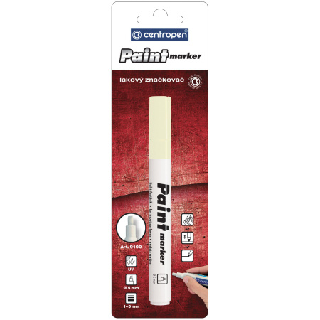 Маркер-краска лаковый (paint marker) БЕЛЫЙ CENTROPEN, скошенный наконечник, 1-5 мм, 9100, 5 9100 9900 - Маркеры-краски лаковые