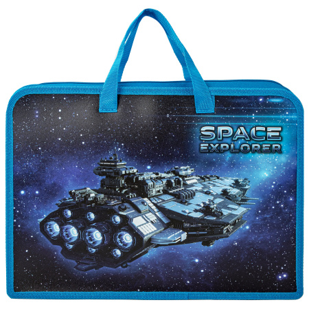 Папка на молнии с ручками ЮНЛАНДИЯ А4, 1 отделение, пластик, ширина 45 мм, "Space explorer", 270949 - Папки-сумки с ручками