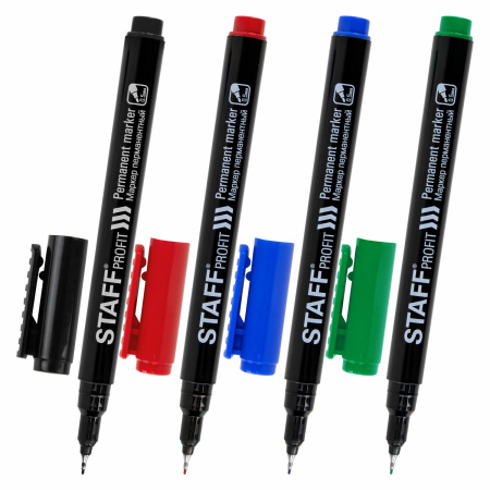 Маркер перманентный НАБОР 4 ЦВЕТА, STAFF "Profit PM-105", тонкий металлический наконечник 0,5 мм, 152173 - Маркеры перманентные