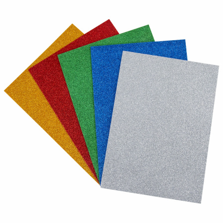 Пористая резина/фоамиран А4, 2 мм, ЮНЛАНДИЯ, 5 листов, 5 цветов, яркие цвета, блестки, 662052 - Цветная пористая резина и пластик