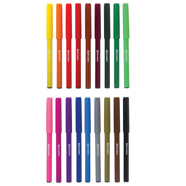 Фломастеры BRAUBERG "АКАДЕМИЯ", 18 цветов, вентилируемый колпачок, ПВХ упаковка, 151412 - Фломастеры классические