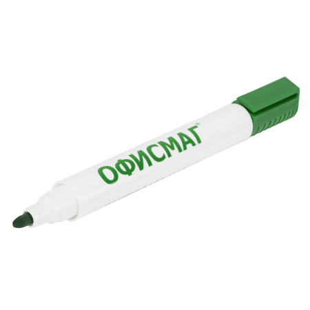 Маркер стираемый для белой доски ЗЕЛЕНЫЙ, ОФИСМАГ, круглый наконечник, 3 мм, 152221 - Маркеры для досок