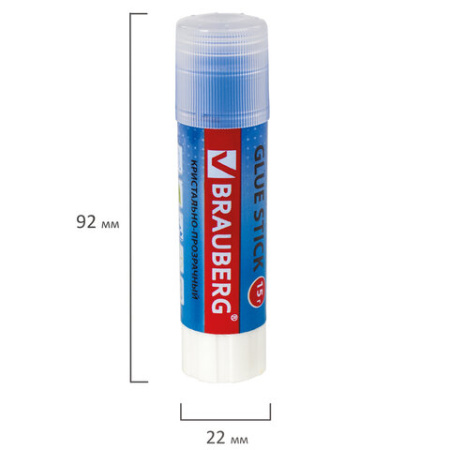 Клей-карандаш BRAUBERG "COLOR Crystal", 15 г, прозрачный, 1 шт, 227969, PVP - Клей-карандаш