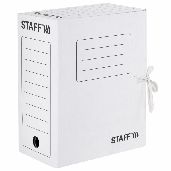 Папка архивная с завязками А4 (325х250 мм), 150 мм, до 1400 листов, микрогофрокартон, БЕЛАЯ, STAFF, 128875 - Накопители документов