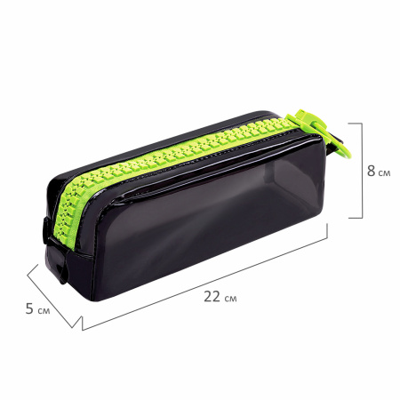 Пенал BRAUBERG с объемной "тракторной" молнией, 1 отделение, ПВХ, 22х8х6,5 см, "Neon green", 271564 - Пеналы мягкие