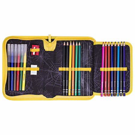 Пенал BRAUBERG с наполнением, 1 отделение, 1 откидная планка, 24 предмета, 21х14 см, "Venomous spider", 271526 - Пеналы с наполнением