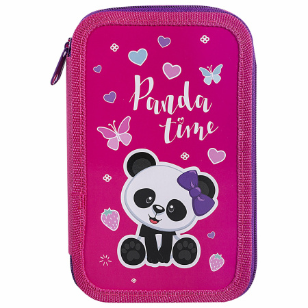 Пенал ПИФАГОР, 3 отделения, ламинированный картон, 19х11 см, "Panda time", 271069 - Пеналы каркасные