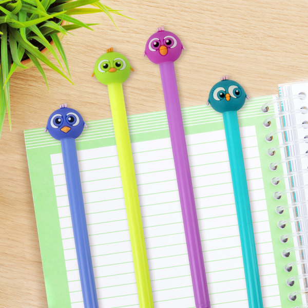 Ручка с топпером шариковая ЮНЛАНДИЯ "Птенец", корпус ассорти, СИНЯЯ, пишущий узел 0,7 мм, 143811 - Ручки фигурные