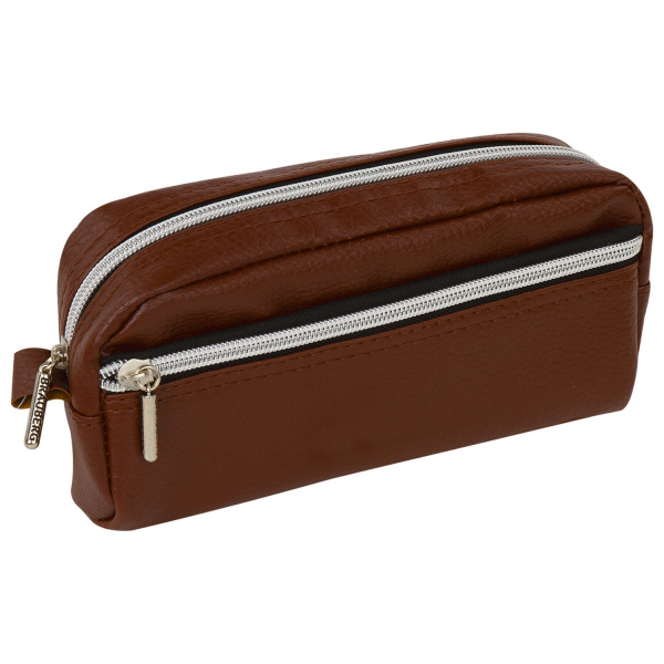 Пенал-косметичка BRAUBERG под фактурную кожу, ассорти, коричневый, красный, черный, "Идеал", 19х9х4 см, дисплей, 224035 - Пеналы мягкие