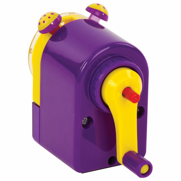 Точилка механическая ЮНЛАНДИЯ "Лабиринт", для чернографитных и цветных карандашей, крепление к столу, корпус фиолетовый, 228478 - Точилки механические