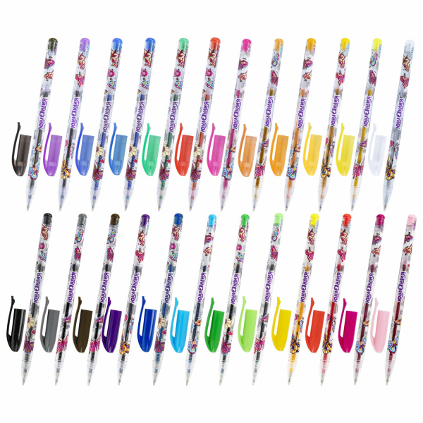 Ручки гелевые НАБОР 24 ЦВЕТА, ЮНЛАНДИЯ, корпус с печатью, узел 1 мм, линия письма 0,5 мм, 143821 - Наборы гелевых ручек