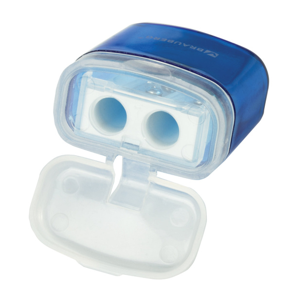 Точилка BRAUBERG "Chief", 2 отверстия для чернографитных и цветных карандашей, с контейнером, с крышкой, ассорти, 226942 - Точилки ручные