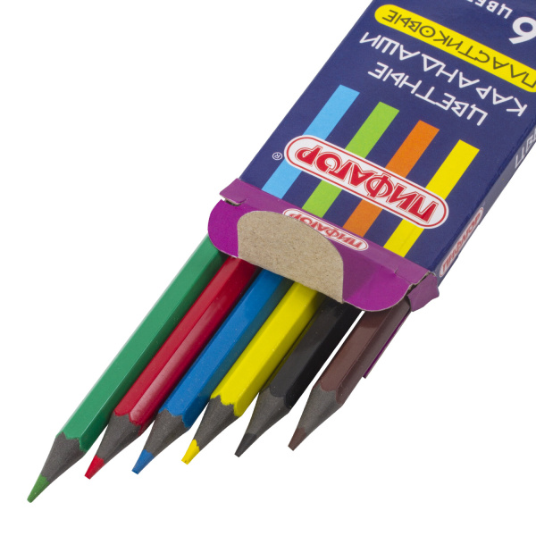 Карандаши цветные ПИФАГОР "СКАЗОЧНЫЙ ГОРОД", 6 цветов, черный пластик, заточенные, 181582 - Карандаши цветные