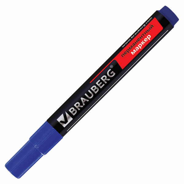 Маркер перманентный BRAUBERG "Contract", СИНИЙ, круглый наконечник, 3 мм, 150466 - Маркеры перманентные