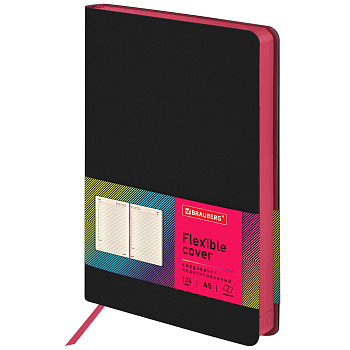 Ежедневник недатированный А5 138х213 мм BRAUBERG "Flex" под кожу, гибкий, 136 л., черный, 111681