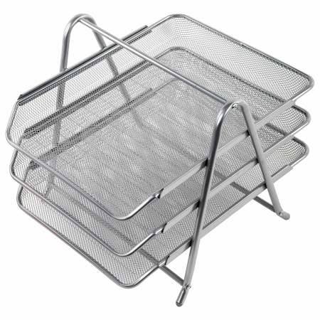 Лоток горизонтальный металлический для бумаг, 3 секции, BRAUBERG "Germanium", А4 (267х355х295 мм), серебристый, 231953 - Лотки горизонтальные (поддоны)