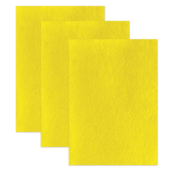 Цветной фетр для творчества, 400х600 мм, ОСТРОВ СОКРОВИЩ/BRAUBERG, 3 листа, толщина 4 мм, плотный, желтый, 660660 - Фетр
