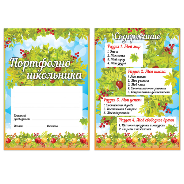 Листы-вкладыши для портфолио школьника, 14 разделов, 16 листов, "Окружающий мир", BRAUBERG, 126896 - Портфолио