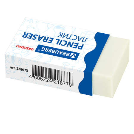 Ластик BRAUBERG "Original", 38х20х10 мм, белый, прямоугольный, картонный держатель, 228073 - Ластики классические