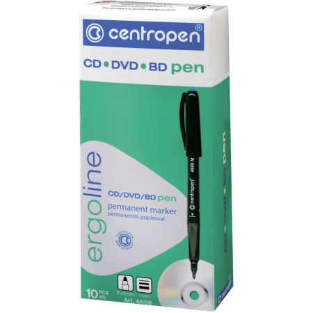 Маркер для CD и DVD ЧЕРНЫЙ CENTROPEN, трехгранная форма захвата, тонкий, 1 мм, 4606, 6 4606 0112 - Маркеры для CD и DVD