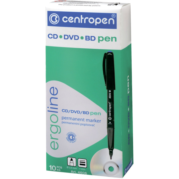 Маркер для CD и DVD ЧЕРНЫЙ CENTROPEN, трехгранная форма захвата, тонкий, 1 мм, 4606, 6 4606 0112 - Маркеры для CD и DVD