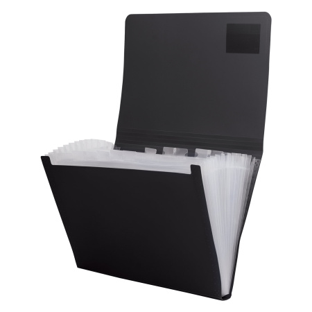 Папка на резинках BRAUBERG "Business", А4, 13 отделений, пластиковый индекс, черная, 0,5 мм, 224147 - Папки пластиковые с отделениями