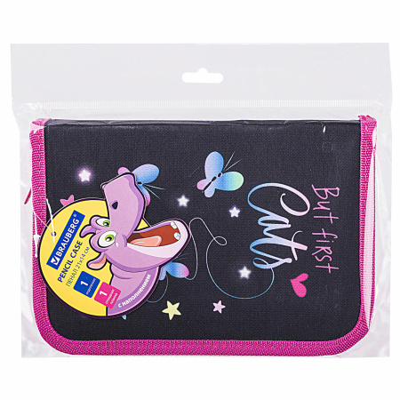 Пенал BRAUBERG с наполнением, 1 отделение, 1 откидная планка, 24 предмета, 21х14 см, "Cats first", 271525 - Пеналы с наполнением