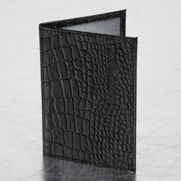 Обложка для паспорта натуральная кожа крокодил, "PASSPORT", черная, BRAUBERG, 237185 - Обложки для паспорта