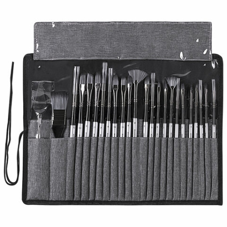 Кисти художественные набор 23 шт., синтетика с мастихином, в пенале, BRAUBERG ART DEBUT, 201048 - Кисти художественные в наборах
