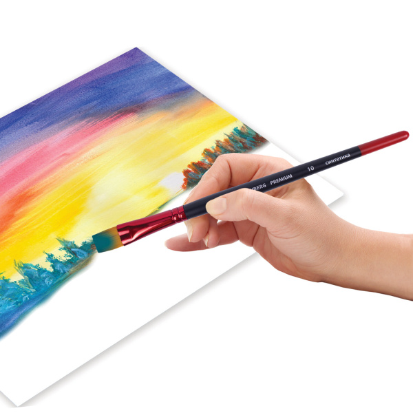 Кисть синтетика, плоская № 10, BRAUBERG PREMIUM, 201019 - Кисти для рисования