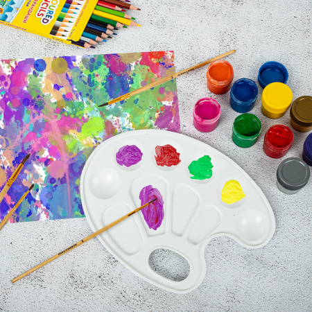 Палитра для рисования BRAUBERG KIDS, белая, овальная, 10 ячеек, 192353 - Аксессуары для рисования